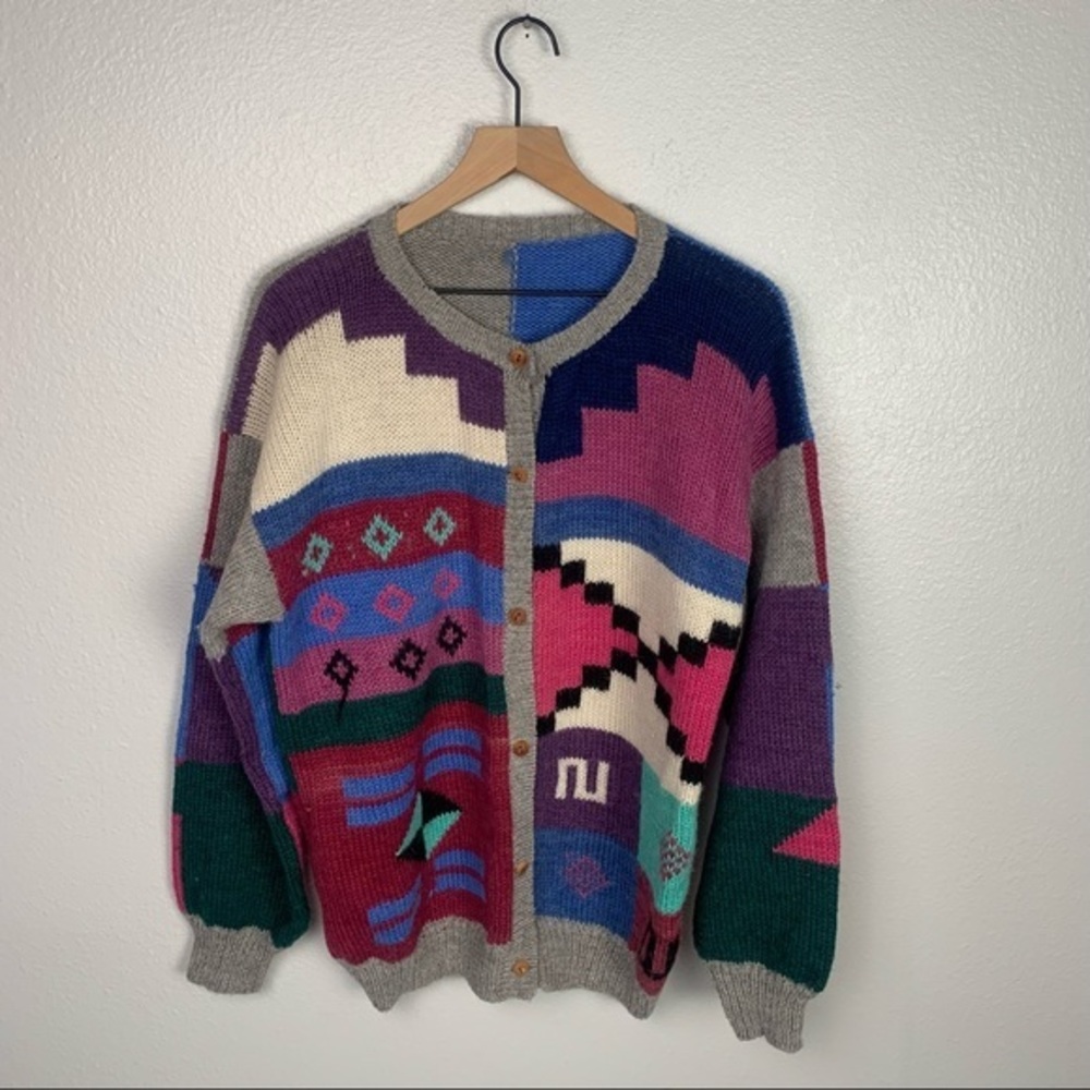Vintage Geometric Shapes 80’s Button Front Cardigan
